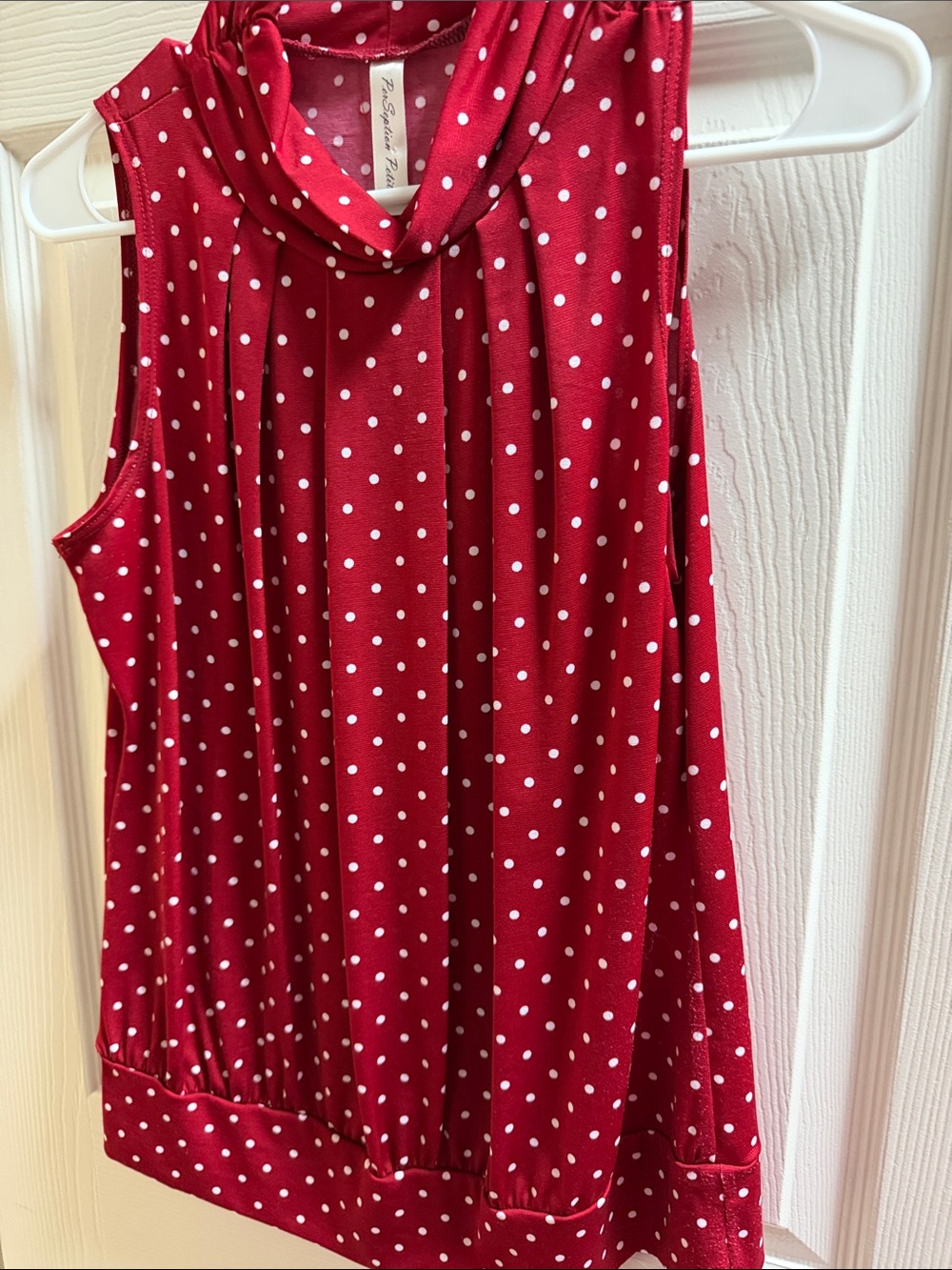 PerSeption Concept Red Polka Dot Sleeveless Mock Neck Top